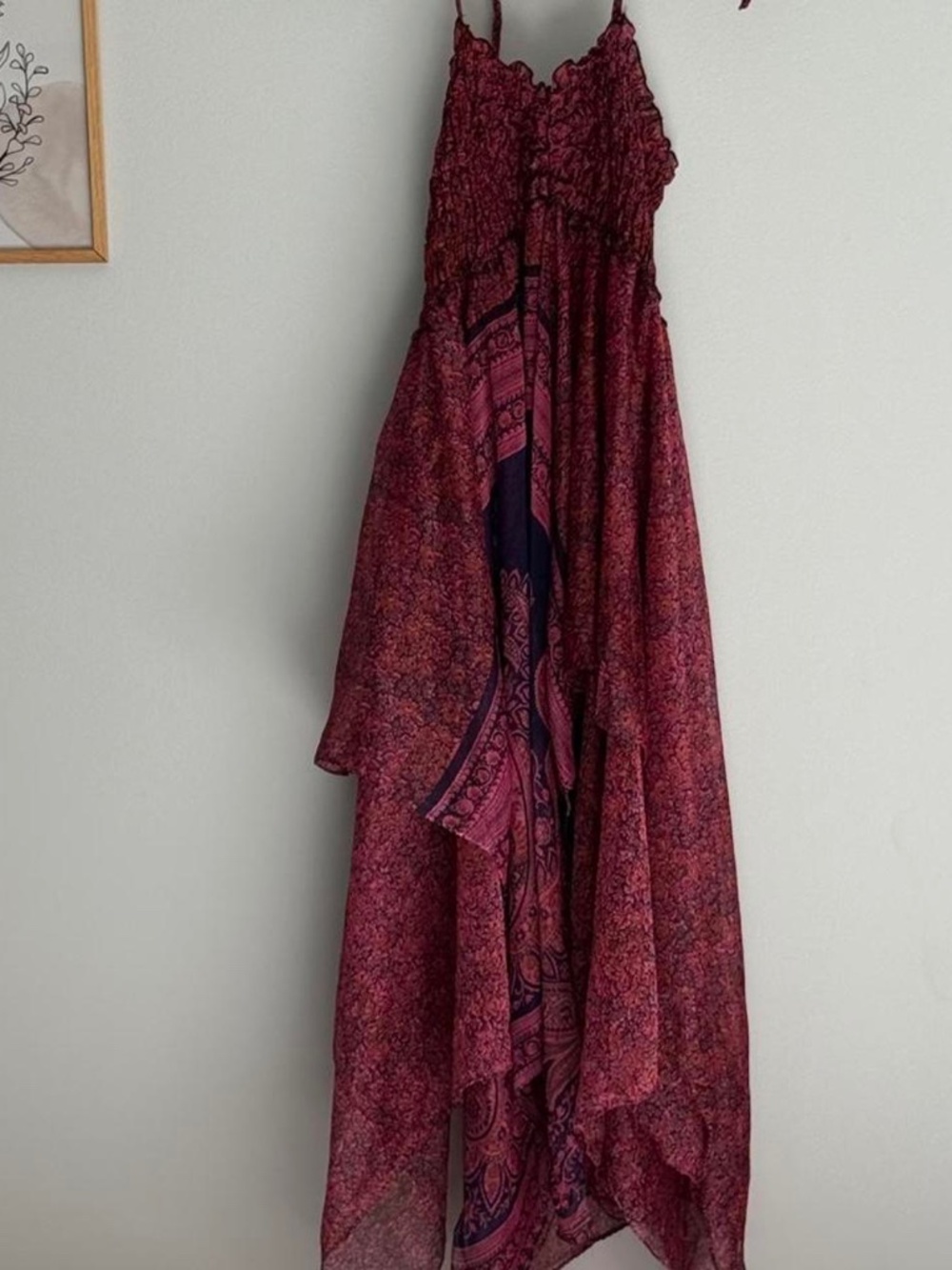 Burgundy Paisley Handkerchief Hem Maxi Dress